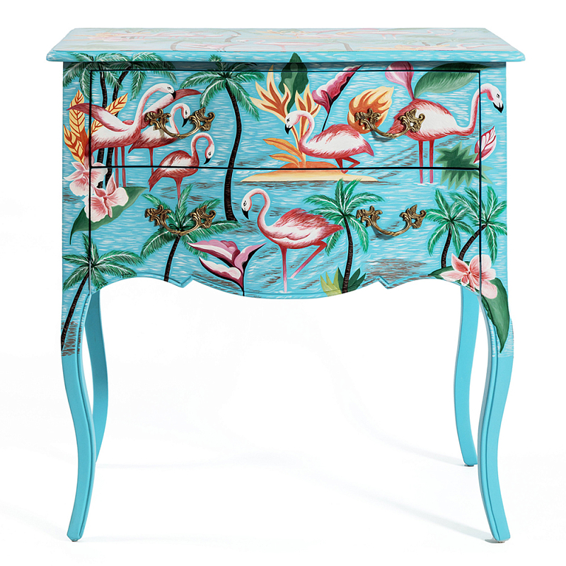Комод с росписью Розовый фламинго L.XV CHEST OF DRAWERS Flowers with Flamingo Голубой Мульти в Краснодаре | Loft Concept 