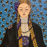 Панно ручная вышивка бисером Портрет девушки в голубых тонах варинант исполнения - 2 | Loft Concept в Краснодаре