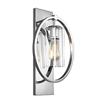 Бра цвета хром с круглой рамой и цилиндрическим прозрачным стеклянным плафоном на прямоугольном основании Feiss варинант исполнения - 1 | Loft Concept в Краснодаре