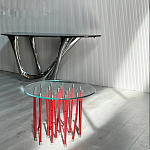 Дизайнерский журнальный стол с круглой прозрачной столешницей и основанием в виде красных металлических тросов Wires варинант исполнения - 2 | Loft Concept в Краснодаре