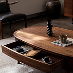 Кофейный стол овальный из дерева с 2-мя ящиками Coffee Walnut Table варинант исполнения - 7 | Loft Concept в Краснодаре