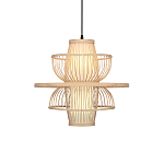 Подвесной светильник фигурный из деревянных прутьев с плафоном из натуральной ткани Light Inside the Cell варинант исполнения - 2 | Loft Concept в Краснодаре