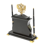 Часы настольные с Гербом России и 2-мя шариковыми ручками в комплекте Stone Clock варинант исполнения - 7 | Loft Concept в Краснодаре