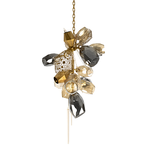 Люстра подвесная вытянутой формы с плафонами из стекла и металла с тремя вертикальными подвесками Gilded Mirage 