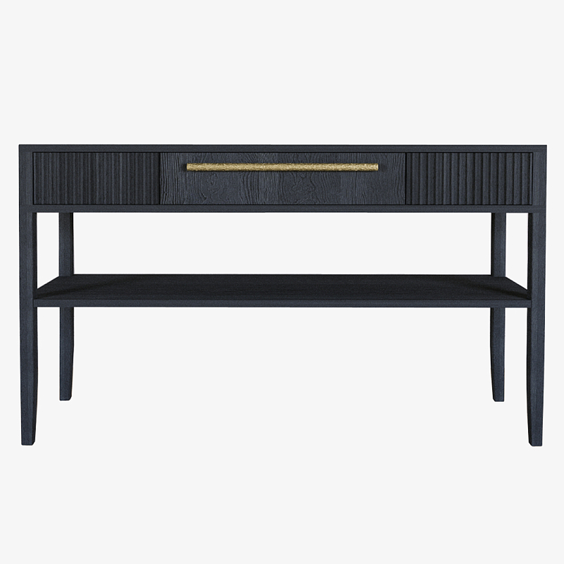 Дизайнерская Консоль с полкой и ящиком Primo Черный дуб Черный Золотой в Краснодаре | Loft Concept 