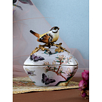 Шкатулка фиолетового цвета с рисунком бабочек и крышкой с фигуркой птицы на ветке Eden Garden варинант исполнения - 8 | Loft Concept в Краснодаре