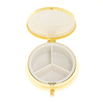 Таблетница карманная круглая с 3-мя отделениями с зеркалом и накладкой из натурального камня Соколиный глаз Gold Stone Pillboxes варинант исполнения - 3 | Loft Concept в Краснодаре