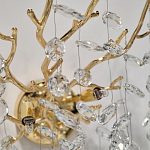 Бра золотого цвета с декоративными ветвями и прозрачными подвесками в форме листьев Droplet Chandelier варинант исполнения - 4 | Loft Concept в Краснодаре