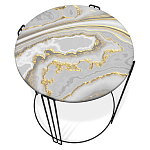 Стол журнальный круглый с серой столешницей из стекла на 4-х черных ножках Gray and Gold Marble варинант исполнения - 2 | Loft Concept в Краснодаре