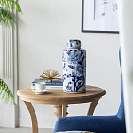 Ваза цилиндрической формы с крышкой и синим цветочным узором на белом фоне Blue & White Ornament варинант исполнения - 7 | Loft Concept в Краснодаре