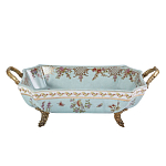 Блюдо прямоугольное из голубого фарфора с ручками и рисунком птиц и цветов Blue Garden варинант исполнения - 1 | Loft Concept в Краснодаре