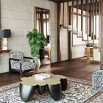 Дизайнерский журнальный стол округлой формы чёрный с золотой столешницей Fufem варинант исполнения - 3 | Loft Concept в Краснодаре