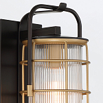 Настенный фонарь цилиндрической формы с рифленым стеклом в золотом каркасе на черном прямоугольном основании Eurofase варинант исполнения - 16 | Loft Concept в Краснодаре