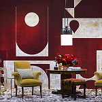 Обои ручная роспись в стиле Арт-деко Assemblage Original colourway on red silk dupion варинант исполнения - 2 | Loft Concept в Краснодаре