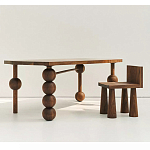 Обеденный стол деревянный с круглыми декоративными элементами на ножках Koko варинант исполнения - 5 | Loft Concept в Краснодаре