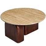 Кофейный столик с круглой столешницей на 2-х массивных деревянных ножках Tandem Travertine and Wood варинант исполнения - 2 | Loft Concept в Краснодаре