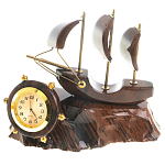 Часы настольные в виде парусника из натурального камня Обсидиан Sailboat Stone Clock варинант исполнения - 1 | Loft Concept в Краснодаре