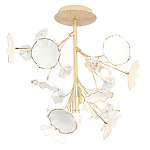 Потолочный светильник с золотыми ветвями и белыми лепестками на круглом рельефном основании Wintery flovers варинант исполнения - 1 | Loft Concept в Краснодаре