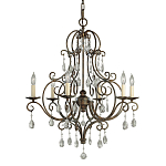 Люстра бронзового цвета с 6-ю лампами и подвесками из оптического стекла в классическом стиле Feiss варинант исполнения - 1 | Loft Concept в Краснодаре