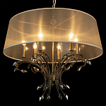 Люстра подвесная круглая с тканевым полупрозрачным абажуром и подвесками 6 ламп Gilded Elegance варинант исполнения - 5 | Loft Concept в Краснодаре