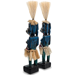 Комплект из 2-х деревянных статуэток Asmat Straw Headdress Statuettes Blue Colorful Tattoo варинант исполнения - 2 | Loft Concept в Краснодаре