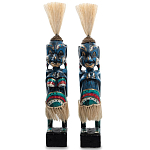 Комплект из 2-х деревянных статуэток Asmat Straw Headdress Statuettes Blue Colorful Tattoo варинант исполнения - 4 | Loft Concept в Краснодаре