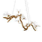 Люстра подвесная линейная с прозрачными стеклянными птичками на ветвях Serip Voa варинант исполнения - 8 | Loft Concept в Краснодаре