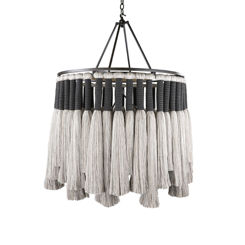 Люстра круглая плетеная с кисточками Boho Tassel Chandelier Серый Люстра круглая плетеная с кисточками Boho Tassel Chandelier Серый в Краснодаре | Loft Concept