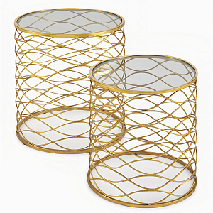 Комплект из 2-х приставных столиков на основании в виде волнообразной сетки золотого цвета Golden Symphony