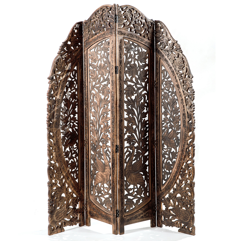Ширма с  орнаментом ручная резьба Indian Antique Furniture Коричневый в Краснодаре | Loft Concept 