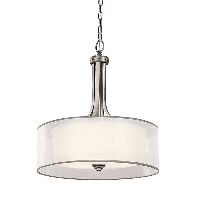 Люстра подвесная с двойным круглым плафоном из органзы и матового стекла Kichler Белый Бежевый Олово Бронза в Краснодаре | Loft Concept 