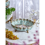 Чаша из голубого фарфора на бронзовых ножках с рисунком цветов и фигурками стрекоз Blue Garden варинант исполнения - 3 | Loft Concept в Краснодаре