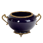 Чаша темно-синяя фарфоровая с бронзовыми ручками и ажурным ободком Eden Garden варинант исполнения - 1 | Loft Concept в Краснодаре