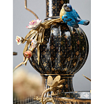 Ваза черная фарфоровая с  узором и бронзовым декором в виде веток с фарфоровой птичкой и цветами Eden Garden варинант исполнения - 3 | Loft Concept в Краснодаре