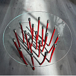 Дизайнерский журнальный стол с круглой прозрачной столешницей и основанием в виде красных металлических тросов Wires варинант исполнения - 1 | Loft Concept в Краснодаре