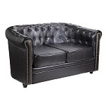 Диван кожаный двухместный на 4-х деревянных ножках из массива березы Logan Leather Seating black варинант исполнения - 1 | Loft Concept в Краснодаре