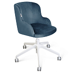 Стул с мягкой синей обивкой из велюра и подъемно-поворотным механизмом на белых колесиках Harper Blue and White варинант исполнения - 1 | Loft Concept в Краснодаре