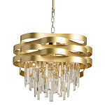 Люстра цвета матового золота с металлическими лентами и длинными прозрачными подвесками Gilded Waves варинант исполнения - 1 | Loft Concept в Краснодаре