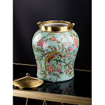 Ваза округлой формы из фарфора с рисунком и бронзовой крышкой Turquoise Blooming Garden варинант исполнения - 2 | Loft Concept в Краснодаре