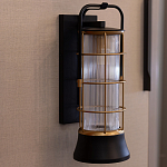 Настенный фонарь цилиндрической формы с рифленым стеклом в золотом каркасе на черном прямоугольном основании Eurofase варинант исполнения - 9 | Loft Concept в Краснодаре