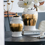 Ваза белая с крышкой и золотистыми фрагментами 46 см Chinoiserie Ceramics варинант исполнения - 1 | Loft Concept в Краснодаре