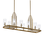 Люстра прямоугольная цвета латунь с прозрачными рифлеными цилиндрическими плафонами Kichler варинант исполнения - 1 | Loft Concept в Краснодаре
