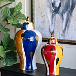 Ваза с крышкой и мазками синего и золого цвета на белом фоне Chinoiserie Ceramics варинант исполнения - 5 | Loft Concept в Краснодаре