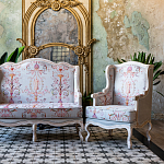 Двухместный диван из массива бука серый с растительным орнаментом Raffael Blue Grey Sofa варинант исполнения - 9 | Loft Concept в Краснодаре