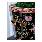 Кашпо из фарфора черная с цветочной росписью и бронзовой стрекозой Spring Garden варинант исполнения - 5 | Loft Concept в Краснодаре