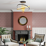 Люстра подвесная с 2-мя пересекающимися круглыми подвесами в черном и золотистом цвете и вертикальными подвесками Ring Horizontal варинант исполнения - 3 | Loft Concept в Краснодаре