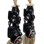 Комплект из 2-х деревянных статуэток Asmat Straw Headdress Statuettes Black Turquoise варинант исполнения - 3 | Loft Concept в Краснодаре