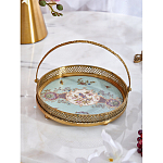 Блюдо круглое с ручкой и голубым фарфоровым дном с цветочным рисунком Blue Garden варинант исполнения - 3 | Loft Concept в Краснодаре