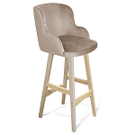 Барный стул со спинкой и подлокотниками на 4-х деревянных ножках Бежевый Велюр Ava Charm варинант исполнения - 1 | Loft Concept в Краснодаре