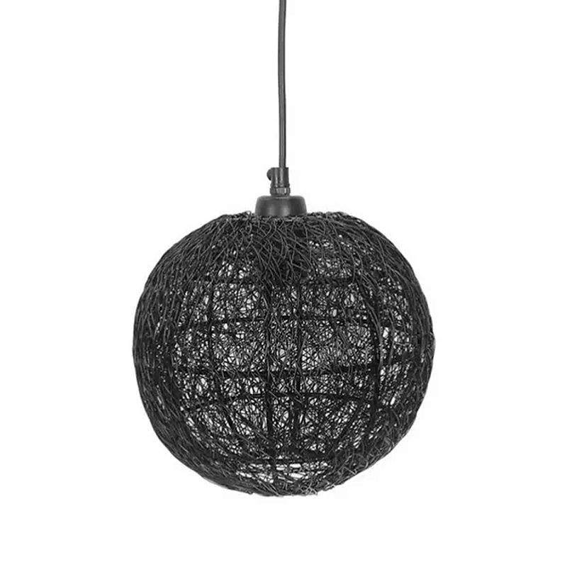 Подвесной светильник с плетеным металлическим абажуром в форме шара Wicker Iron Lamp Черный в Краснодаре | Loft Concept 